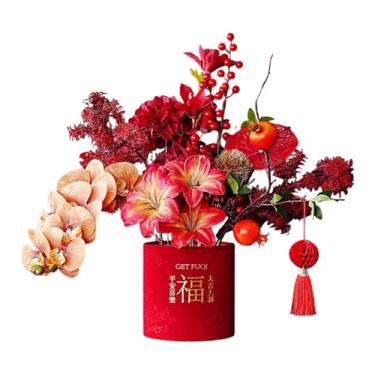 Imagem de Baoblaze Arranjo floral artificial em vaso para decoração do Ano Chinês, ideal para mesas de ambientes internos, festivais da primavera e escritórios, Style a