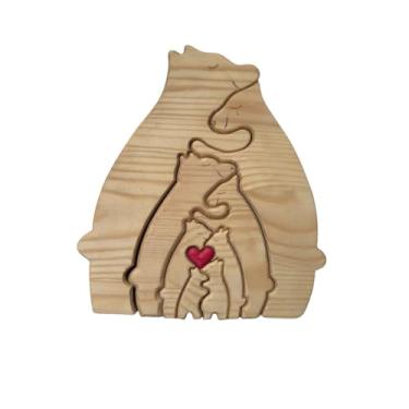 Imagem de Quebra-cabeça de Madeira em Forma Urso Familiar Conjunto Figuras Ursos Mãe e Filho Abraçados Ornamento Sólida Lembrança Personalizada Nomes Gravados P