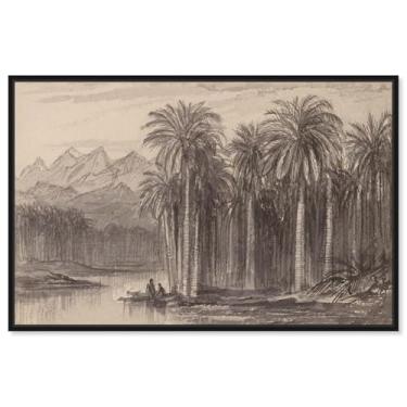 Imagem de Art Remedy Figuras configuradas em canoas de um Palm Grove Canvas Classic Sketches, moldura preta, 76 cm x 50 cm