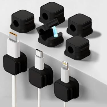 Imagem de Pacote com 8 suportes organizadores de cabos magnéticos, gerenciamento de cabos de mesa, cabos de carregamento organizados para mesa de cabeceira (preto)