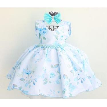 Imagem de Vestido Festa Infantil Azul Flora Jardim Casamento Tiara - Pingo De Ge