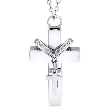 Imagem de Colar de urna cruzada para cinzas com diamante brilhante, joia de cremação à prova d'água para cães, gatos, pássaros, cinzas humanas, mini urna para homenagear os amados animais de estimação, pingente
