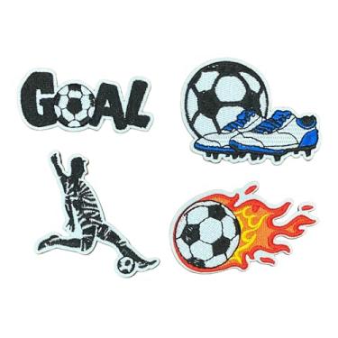 Imagem de 4 peças de patch de futebol futebol esportivo, I Love Soccer bordado costurar/passar a ferro em tecido