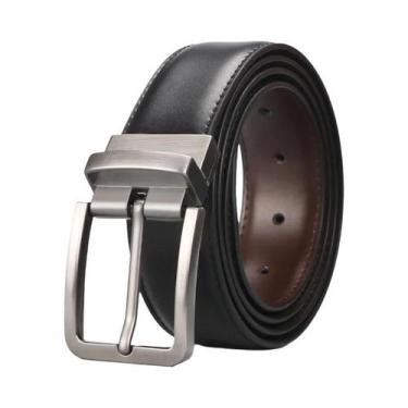 Imagem de 1pc cinto reversível de couro masculino, fivela preta giratória - NONE