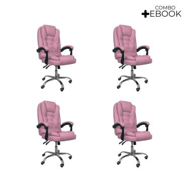 Imagem de Kit 4 Cadeiras Escritório Presidente Ergonômica - Rosa