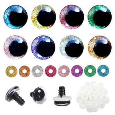 Imagem de TOAOB Conjunto de 32 olhos de segurança com glitter para Amigurumis 20 mm Olhos redondos de crochê com arruelas 8 cores olhos de boneca para fazer fantoches de pelúcia DIY