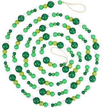 Imagem de Guirlanda de contas de madeira de 2,7 m, decoração rústica de fazenda para pendurar na parede, decoração de campo, árvore de Natal, Natal, Natal, Dia de São Patrício, casa (verde, branco)