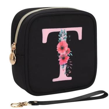 Imagem de Relavel Bolsa de maquiagem pequena inicial para bolsa, presentes personalizados para mulheres, meninas, bolsa de cosméticos de viagem com compartimento para cartão, mini bolsa de batom com alça