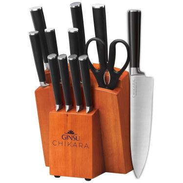Imagem de Conjunto de Facas em Aço Inoxidável com Bloco de Bancada, 12 Peças, GINSU 07132DS, Preto