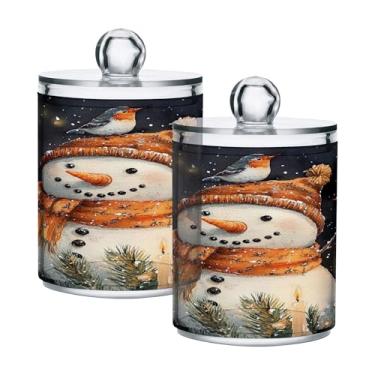 Imagem de xigua Pacote com 2 suportes para bonecos de neve de Natal para bolas de algodão, cotonete – Frasco de plástico de boticário transparente e versátil para armazenamento de maquiagem de banheiro