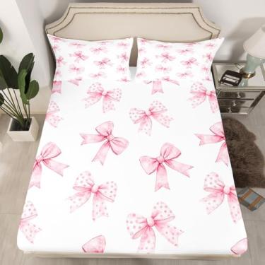 Imagem de Erosebridal Jogo de lençol solteiro com laço rosa com laço com laço de princesa e laço em aquarela com 1 fronha