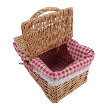 Imagem de Mingzhe Cesta de Vime para Piquenique, Alça de Vime Com Tampa, Cesta Multifuncional Colheita Jardim para Flores, Frutas, Vegetais, Acampamento e Reuniões Familiares (Xadrez Vermelho)