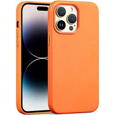 Imagem de FULNES Capa de telefone traseira de couro premium, para Apple iPhone 14 Plus 2022 à prova de choque resistente a arranhões [carregamento magnético sem fio] capa de proteção (cor: laranja)