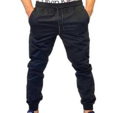 Imagem de calça jeans jogger masculina jeans rasgado, sarja com elastico e bolso