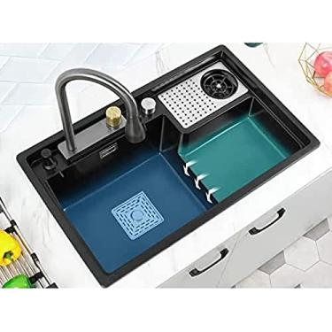 Imagem de Pias De Cozinha, Pia De Cascata De Pedra De Quartzo Raindance, Pia De Casa, Com Filtro De Drenagem E Acessórios, Instalação Embutida Ou Embutida, Fácil De Limpar,78x48x24cm,Constructive23