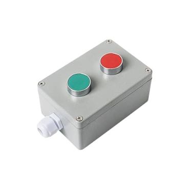 Imagem de AEHON Caixa de controle de botão de pressão de metal faça você mesmo, junção à prova de explosão, impermeável, caixa de emergência, reinicialização elétrica (reposição 2P)