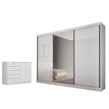 Imagem de Guarda Roupa Casal Duna com Espelho e Cômoda Seul Neve - Novo Horizont