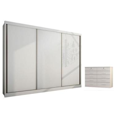 Imagem de Guarda Roupa Casal Londres com Nicho e Gaveteiro Milão com Chave Neve 