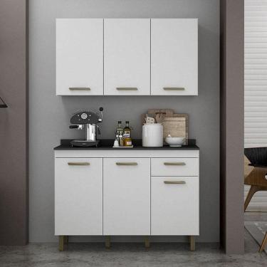 Imagem de Armário Aéreo e Balcão de Cozinha Ambiente São Luís Branco - Valdemóveis