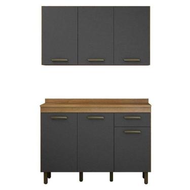 Imagem de Armário Aéreo e Balcão de Cozinha São Luís Cinamomo Grafite - Valdemóveis