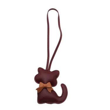 Imagem de Pingyongchang Bolsa de couro com pingente de gato fofo desenho animado bolsa de gatinho chaveiro bolsas acessórios para mulheres - vinho tinto