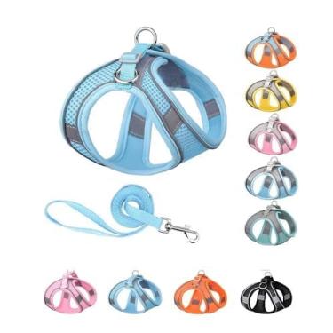 Imagem de Peitoral refletivo para cães – malha respirável, corda de reboque de 1,8 m, colete acolchoado macio para cães e gatos pequenos a médios, lavável na máquina, 2GG, azul
