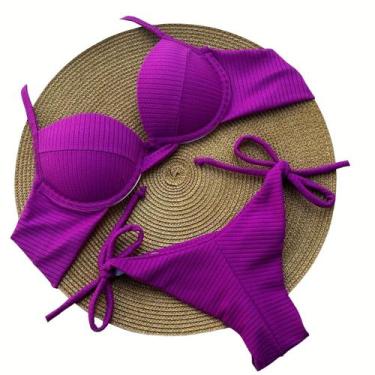 Imagem de Biquini Meia Taça Retro Vintage Aro Bojo Canelado Fio Duplo Amarração 