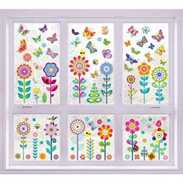 Imagem de 9 Folhas de Adesivos para Janela com Padrão Flores e Plantas Bonitas Vinil Autoadesivos Removíveis DIY Decoração Vidro Residencial