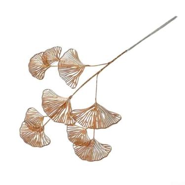 Imagem de Arranjo de flores simuladas com eucalipto dourado e folha de ginkgo buquê de plástico realista lâmina de ventilador de ouro hortênsia 85 cm decoração elegante para sala de estar, quarto, escritório