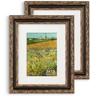 Imagem de GiftMust Moldura antiga de 20 x 25 cm, moldura ornamentada em relevo com tapete de papel e vidro verdadeiro, adequada para 20 x 25 cm sem tapete ou 12 x 17 cm com tapete, mesa ou suporte de parede