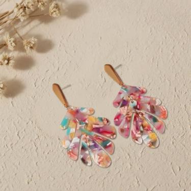 Imagem de Brinco de acrílico feminino com folha de palmeira, boêmio, joias modernas, presentes, One Size, Resina, Sem pedra preciosa