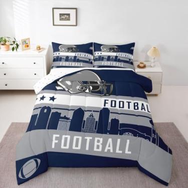 Imagem de Feelyou Jogo de cama King para esportes de rúgbi, meninos, meninas, Dallas, futebol americano, feminino, masculino, futebol americano, cidade, conjunto de edredom para fãs de futebol, azul escuro,
