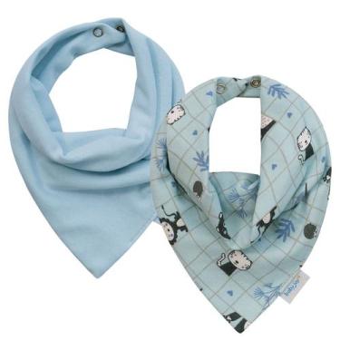 Imagem de Kit 2 Babador Impermeável Bandana 42 cm x 20 cm Baby Joy, Bichos Azul