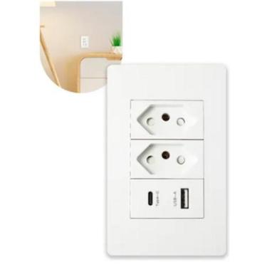 Imagem de Tomada De Parede Dupla De Embutir 10a Com 1 Entrada USB E 1 Entrada Ti