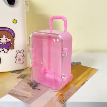 Imagem de Mini caixa de viagem rosa de plástico para mulheres e homens, pequena, caixa de armazenamento de bagagem, acessórios de decoração