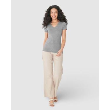 Imagem de Blusa Básica Feminina Decote V Em Algodão - Malwee, Cinza claro, M