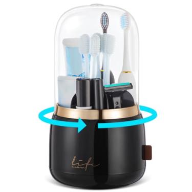 Imagem de Suportes de escova de dentes para banheiros, 7 compartimentos rotativos com tampa e drenagem de água, suporte de escova de dentes elétrica infantil e suporte de armazenamento de pasta de dente para