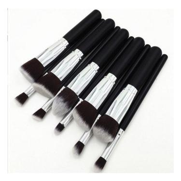 Imagem de Conjunto de pincéis de maquiagem, 10 peças de cabelo sintético preto, madeira de nylon