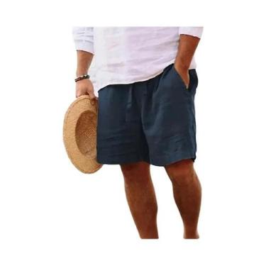 Imagem de Bermudas De Linho Masculinas Para O Verão Com Bolso, Calças De Fitness