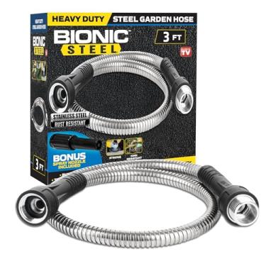 Imagem de BIONIC STEEL Mangueira de jardim curta de 90 cm, mangueira de conector para carretel, conexão à prova de vazamento, resistente, não dobra, flexível, extensão de mangueira