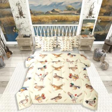 Imagem de Erosebridal Conjunto de cama solteiro de pato selvagem, animais selvagens, campo ocidental, rústico, casa de fazenda, bege, 7 peças, para crianças, meninos, meninas e adultos