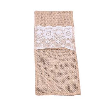 Imagem de Bolsas de Utensílios Mesa Renda Saco Palha Natural Porta-Utensílios Talheres para Faca Garfo Colher Festa Chá Noivado Casamento Decoração Rústica Uso Diário
