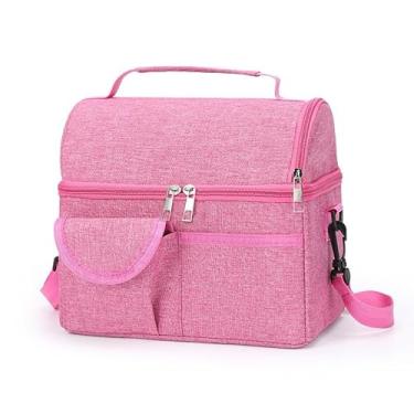 Imagem de Bolsa Térmica Fitness de Dois Andares com Grande Capacidade, Isolamento para Lanches e Marmitas, Compartimentos Separados para Trabalho, Academia e Uso Diário (Rosa-LD006)