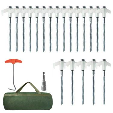 Imagem de Pacote com 20 estacas de barraca resistentes, estacas de quintal de 24 cm, estacas de metal não enferrujadas, estacas de chão para acampamento, pátio, jardim, toldos com chave sextavada e bolsa de