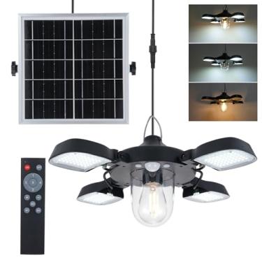 Imagem de Generic Lâmpada pendente movida a energia solar de 192 LEDs PIR com sensor de movimento, 4 painéis, lâmpada suspensa com lâmpada com lâmpada de garagem, luz à prova d'água, ao ar livre, pátio, garagem