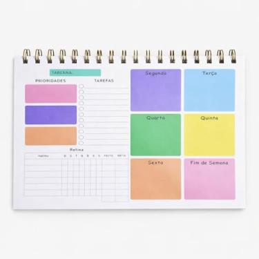 Imagem de Planner Semanal Colorido 50 Folhas Bloco de Planejamento Organizacao Tarefas Estudos Trabalho