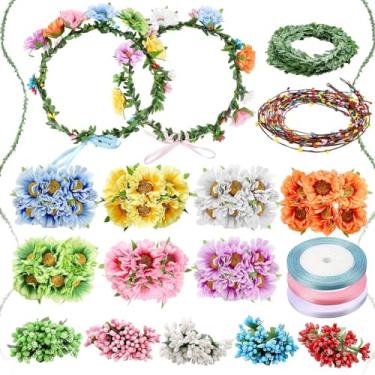 Imagem de EEEKit Kit de fabricação de coroas de flores, faça sua própria coroa de flores, faixas de cabeça e pulseiras, kit de artesanato, acessórios de cabelo, feito à mão, guirlanda floral faça você mesmo