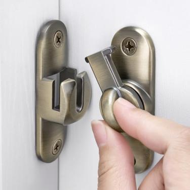 Imagem de INIRET 2 pacotes de travas de porta de celeiro de bronze, trava de porta de 90/180 graus, ferragens de fechaduras de portão, trava de porta de ângulo reto de liga de zinco, trava de segurança de porta