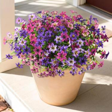 Imagem de Hommyea Flores artificiais falsas para atividades ao ar livre, 12 pacotes de flores de seda sintética, decoração de primavera, plantas artificiais falsas, flores plásticas, resistentes a UV, não