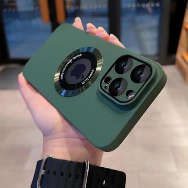 Imagem de Capa de luxo fosca em cor sólida para iPhone 17, 16 Pro Max, 17 Air, 11, 12, 13, 14, 15 Plus com proteção magnética para a câmera, verde, para iPhone 14